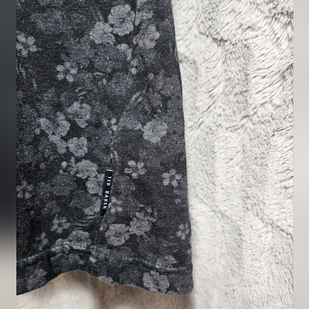 Ted Baker Mens Polo Shirt Black Gray Floral 5 Large - Picture 5 of 9